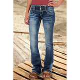 Women's Ripped Low Rise Bootcut Jeans - Blue - 1 / Plain / Mid Waist Jeans - 4XL - Polyester/Denim - image 4