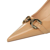 Women's Patent Leather Buckle Toe Pumps - Beige - Nude - 10cm Heels - 43 B - PU Leather - image 13