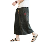 Men's Long Japanese Kimono Wide Shorts - Black - 1 / Japanese Long Shorts - 5XL     92 to 99kg - Linen - image 29