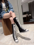 Women's Knee High Platform Canvas Boots - Black - High Top Canvas Sneakers - 40 B - Canvas - image 15