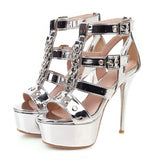Women's Super High Gladiator Stilettos - Black - 1 - Patent - 15cm - 43 B - PU Leather - image 7