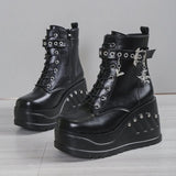 Women's Punk Chunky Platform Creepers - Black - Platform Ankle Boots - 43 B - PU Leather - image 20