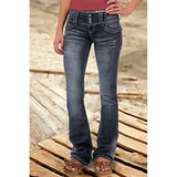Women's Ripped Low Rise Bootcut Jeans - Blue - 1 / Plain / Mid Waist Jeans - 4XL - Polyester/Denim - image 10