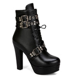Women's Buckle Strap Platform Ankle Boots - Black - Buckle Strap Ankle Boot - 45 B - PU Leather - image 3