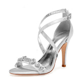 Women's Luxury Satin Crystal Bridal Sandals - White - Bridal Stilettos - 43 B - Satin - image 5