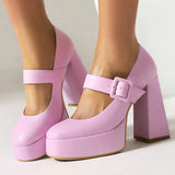 Women's Mary Jane Platform High Heels - Purple - Mary Jane Heels - 10.5 B - PU Leather - image 7