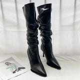 Women's Fashion Pointed Toe Stiletto Boots - White - Stiletto Boots - 40 B - PU Leather - image 6