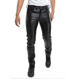 Men's Faux Leather Slim Fit Biker Pants - Black - Men's Pants - 42 - PU Leather - image 1