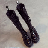 Women's Men's Knee High Lace Up Boots - Black - Matte 1 / Knee High Boots - 48 B - PU Leather - image 7