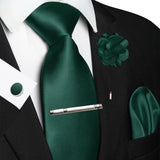 Men's 5 Pcs Luxury Ridged Silk Tie Sets - Dark Green - 5pc Tie Set - 008 - Medium - Silk - image 44