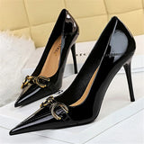 Women's Patent Leather Buckle Toe Pumps - Beige - Nude - 10cm Heels - 43 B - PU Leather - image 8
