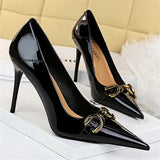 Women's Patent Leather Buckle Toe Pumps - Beige - Nude - 10cm Heels - 43 B - PU Leather - image 6