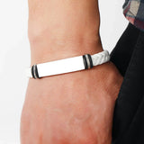 Unisex Titanium Woven Leather Bracelet - Black - Bracelet - Medium - Titanium - image 9