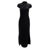 Women's Long Gothic Velvet Spilt Dress - Black - Dress - XXXL - Velvet - image 3