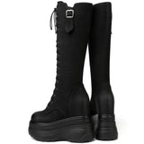 Women's Leather Platform Lace Up Wedges - Black  - Suede - Wedge Boots - 3 B - Genuine Leather - image 5