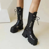 Women's Mid-Calf Platform Buckle Boots - Black - Matte Boots - 43 B - PU Leather - image 10