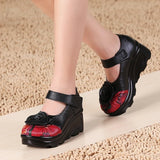Women's Cute Red Flower Leather Wedges - Red - 1 / 9866 / Wedge Shoes - 40 B - Genuine Leather - image 18