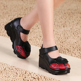 Women's Cute Red Flower Leather Wedges - Red - 1 / 9866 / Wedge Shoes - 40 B - Genuine Leather - image 20