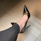 Women's Patent Leather Buckle Toe Pumps - Beige - Nude - 10cm Heels - 43 B - PU Leather - image 7