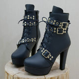 Women's Buckle Strap Platform Ankle Boots - Black - Buckle Strap Ankle Boot - 45 B - PU Leather - image 34