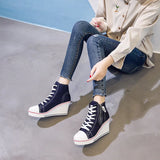 Women's High Platform Zipper Sneakers - Navy - Platform Sneakers - 43 B - Canvas - image 8