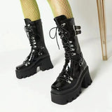 Women's Mid-Calf Platform Buckle Boots - Black - Matte Boots - 43 B - PU Leather - image 7