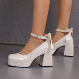 Women's Square Toe Block Heel Platforms - Blue - Platform Heels - US14-EU45-27.5CM - PU Leather - image 30