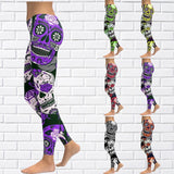 Women's Yoga Pants Skull Print Leggings - Gray - Fitness Workout Pants - XS - Spandex - image 10