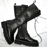 Women's Men's Knee High Lace Up Boots - Black - Matte 1 / Knee High Boots - 48 B - PU Leather - image 3