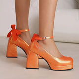 Women's Square Toe Block Heel Platforms - Blue - Platform Heels - US14-EU45-27.5CM - PU Leather - image 18