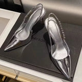 Women's Shiny Metallic Stiletto Slingbacks - Silver - Slingbacks - 42 B - PU Leather - image 6