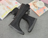 Women's Canvas Knee High Lace Up Boots - White - 2cm Heel - 43 B - Canvas - image 38
