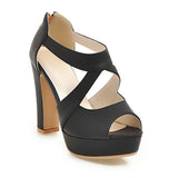 Women's Block Heel High Platform Sandal - Orange - Platform Sandals - 43 B - PU Leather - image 45