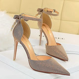 Women's Glitter Bow Knot Strappy Heels - Gold - Prom Shoes - 43 B - PU Leather - image 33