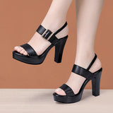Women's High Chunky Platform Sandals - Black - Platform Sandal - 43 B - PU Leather - image 9