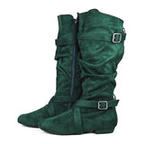 Women's Line Dance Buckle Flat Boots - Green - Boots - 42 B - PU Suede Leather - image 6