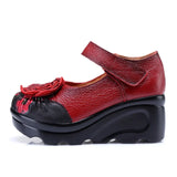 Women's Cute Red Flower Leather Wedges - Red - 1 / 9866 / Wedge Shoes - 40 B - Genuine Leather - image 13