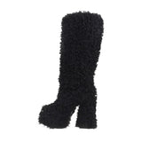 Women's Fuzzy Faux Wool Platform Boots - Black - Long Plush Boots - 42 B - Imitation Wool - image 45