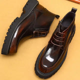 Men's Leather Chunky Heel Dress Boots - Wine Red - Formal Boots - 46 B - Genuine Leather - image 14