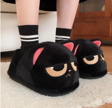 Women's Black Cat Winter Soft Slippers - Black/Red - Heel Covered Slippers - 36-37 - Plush - image 10