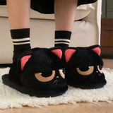 Women's Black Cat Winter Soft Slippers - Black/Red - Heel Covered Slippers - 36-37 - Plush - image 9