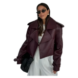 Women's Extra Long Faux Leather Coat - Brown - Long PU Leather Jacket - 5XL - PU leather - image 29