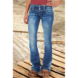 Women's Ripped Low Rise Bootcut Jeans - Blue - 1 / Plain / Mid Waist Jeans - 4XL - Polyester/Denim - image 2