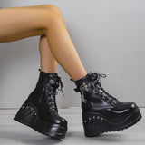 Women's Punk Chunky Platform Creepers - Black - Platform Ankle Boots - 43 B - PU Leather - image 17
