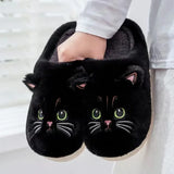 Women's Cute Cozy Cartoon Cat Slippers - Black - Cat Slippers - 46-47 - Plush - image 3