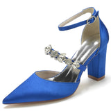 Women's Satin Crystal Strap Evening Shoe - Royal Blue - Bridal Shoes - 43 B - Satin - image 10