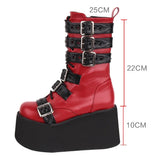 Women's Gothic Buckle Strap Biker Boots - Wine Red - Buckle Biker Boots - 34 B - PU Leather - image 15