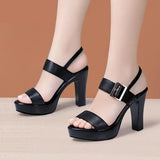 Women's High Chunky Platform Sandals - Black - Platform Sandal - 43 B - PU Leather - image 4
