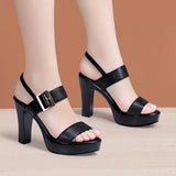 Women's High Chunky Platform Sandals - Black - Platform Sandal - 43 B - PU Leather - image 8