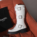 Women's Punk Buckle Strap Wedge Boots - White - Buckle Strap Boots - 43 B - PU Leather - image 5